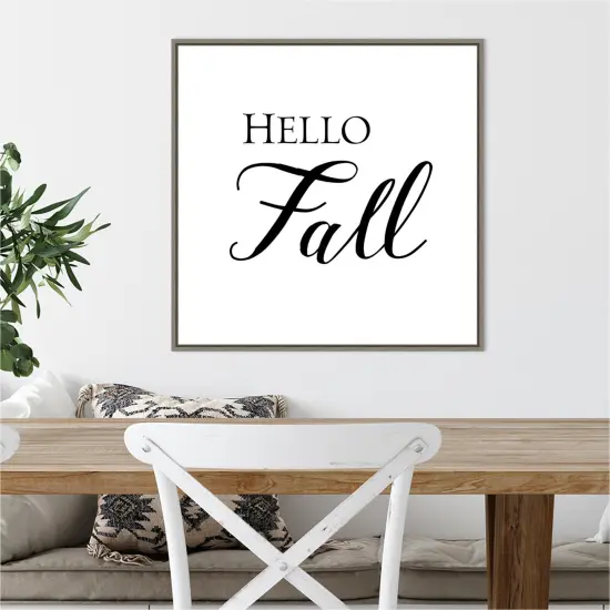 Hello Fall Script by Amanti Art Portfolio 22-in. W x 22-in. H. Canvas Wall Art Print Framed in Grey {4}