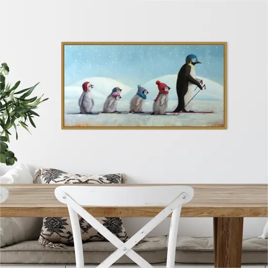 Ski School Penguins by Lucia Heffernan Canvas Wall Art Print Framed Gold {4}