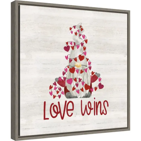 Valentine Gnomes VII Love Wins by Tara Reed 16-in. W x 16-in. H. Canvas Wall Art Print Framed in Grey {1}
