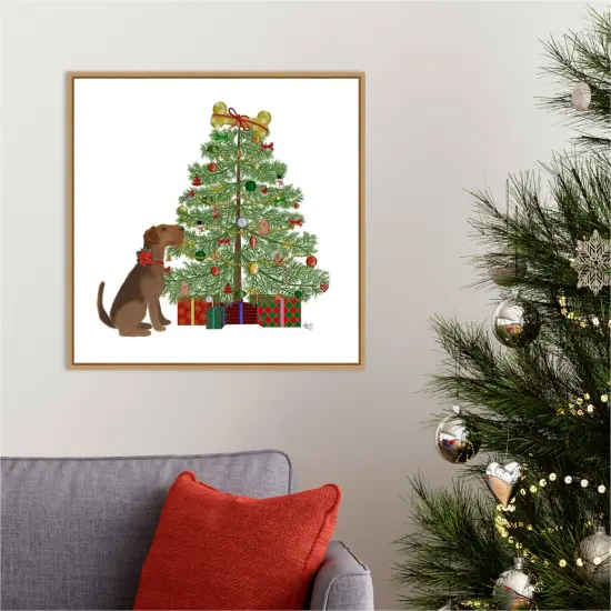 Christmas Dogs Bone Tree by Fab Funky 22-in. W x 22-in. H. Canvas Wall Art Print Framed in Natural {5}