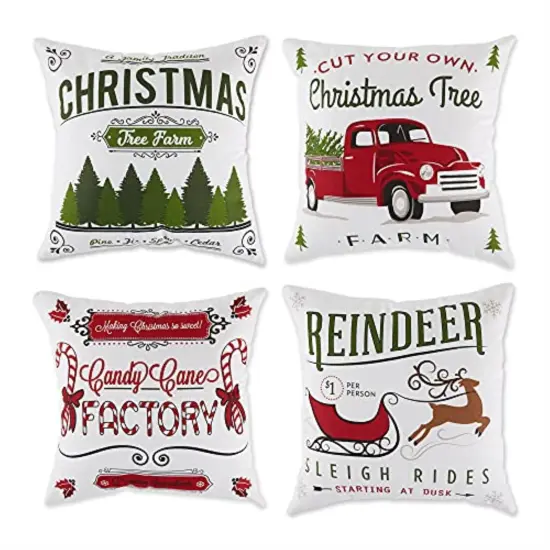 DII Asst Christmas Prints Pillow Cover 18x18 inches (Set of 4) {1}