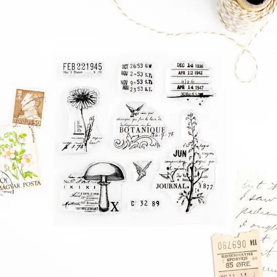 Botanique Vintage Style Small Clear Stamp Set 4x4 inch by Wintertime Crafts {2}