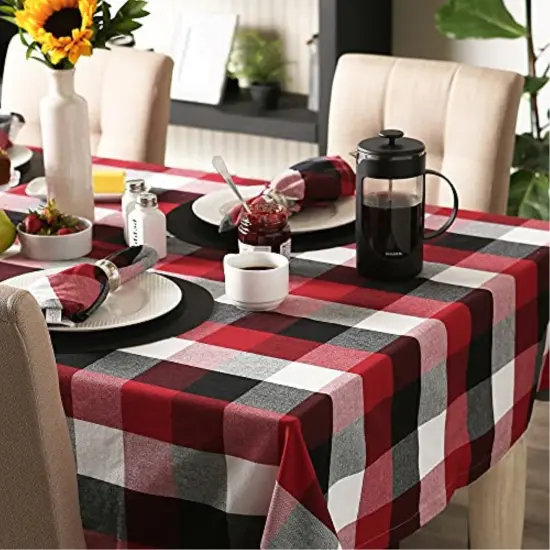 DII Cardinal Red Tri Color Check Tablecloth 70 Round {5}