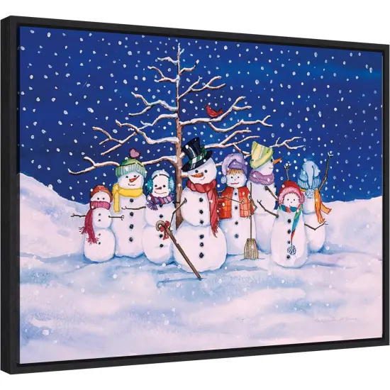 Snow Family by Kathleen Parr McKenna 24-in. W x 18-in. H. Canvas Wall Art Print Framed in Black {1}