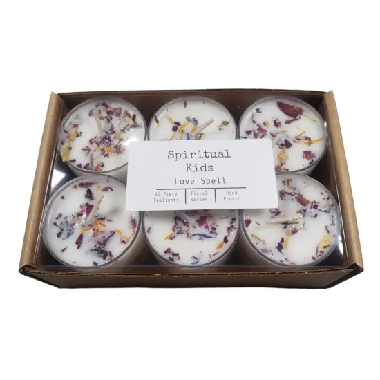 Love Spell Natural Soy Wax Tealights 12 Count Hand Poured with Fragrant/Essential Oils & Dried Flowers | Floral Scent | Wedding Favors | {1}