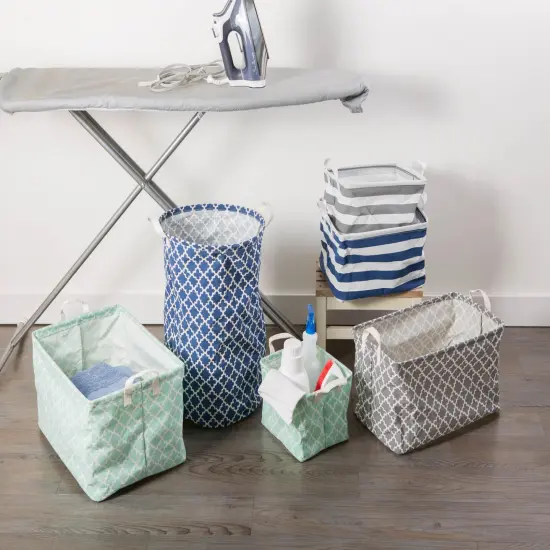 DII PE-Coated Cotton/Poly Laundry Bin Stripe Nautical Blue Rectangle Assorted Small (Set of 3) {2}