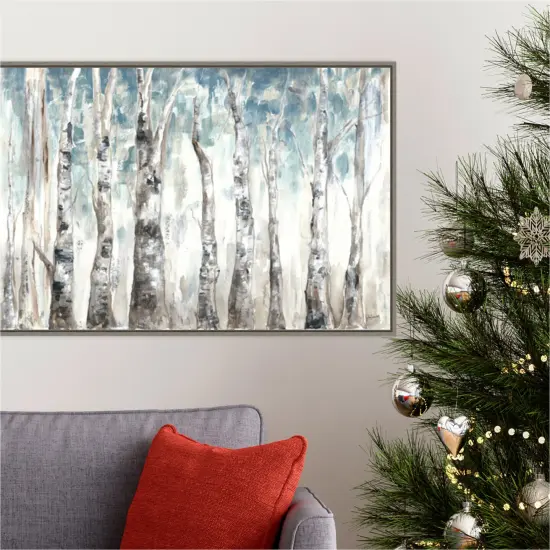 Winter Aspen Trunks Blue by Tre Sorelle Studios 33-in. W x 23-in. H. Canvas Wall Art Print Framed in Grey {4}