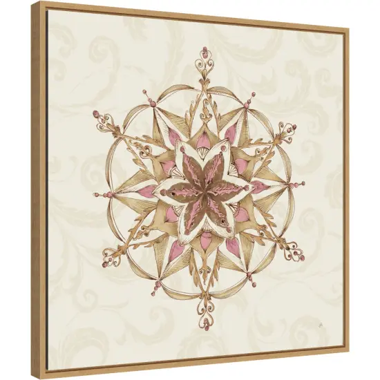 Elegant Season Snowflake II Pink by Daphne Brissonnet 22-in. W x 22-in. H. Canvas Wall Art Print Framed in Natural {1}