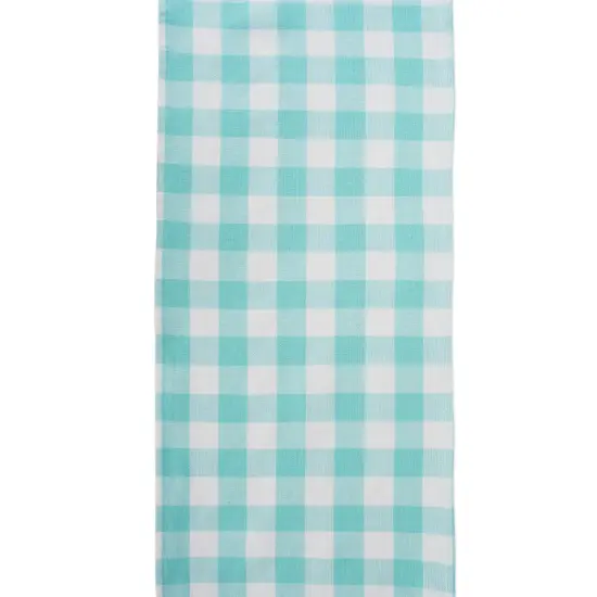DII Aqua Heavyweight Check Fringed Table Runner {2}