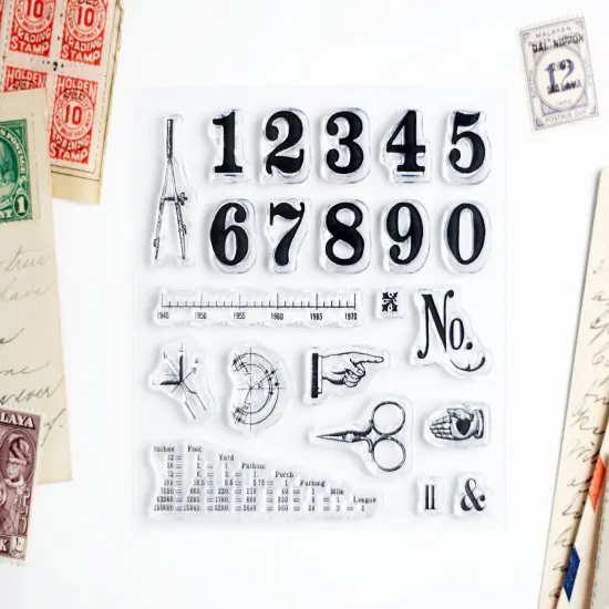 Vintage Numbers Small Clear Stamp Set 4x4 inch by Wintertime Crafts {2}
