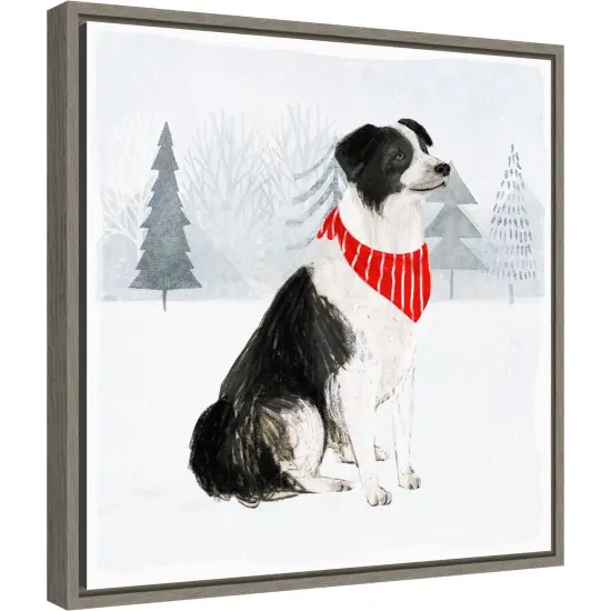 Christmas Cats and Dogs II by Victoria Borges 16-in. W x 16-in. H. Canvas Wall Art Print Framed in Grey {1}