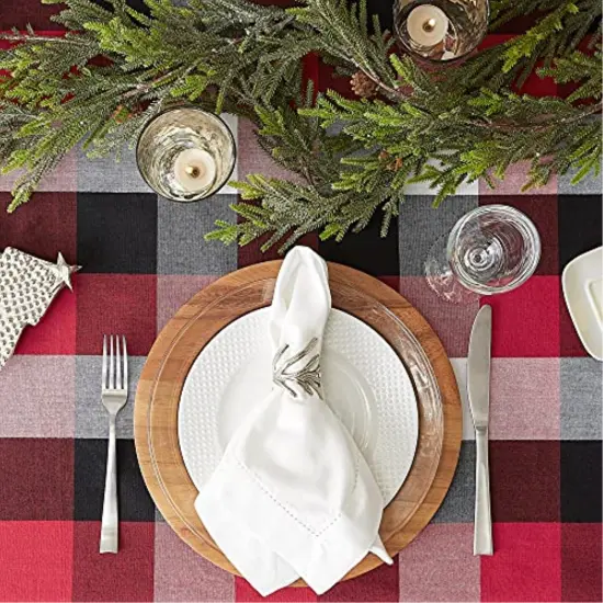 DII Cardinal Red Tri Color Check Tablecloth 70 Round {3}