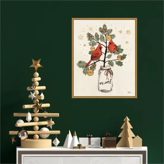 Christmas Lovebirds XIV Noel by Janelle Penner 16-in. W x 20-in. H. Canvas Wall Art Print Framed in Gold {4}
