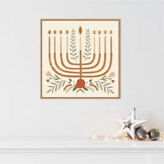 Natural Hanukkah I by Victoria Barnes 22-in. W x 22-in. H. Canvas Wall Art Print Framed in Natural {4}