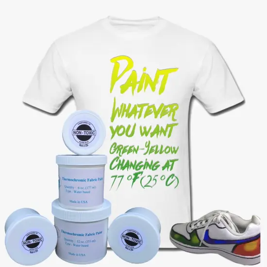 Temperature Activated Body Heat Reactive Color Changing Thermochromic Fabric Paint Green yellow 77⁰f {2}