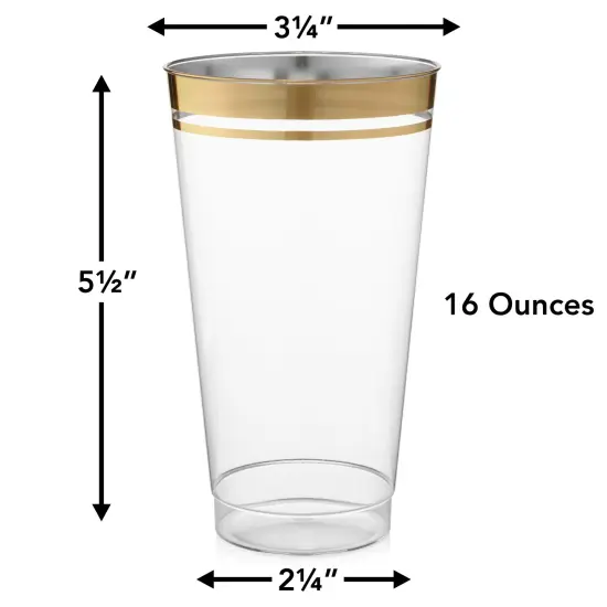 100 Pk 16 oz Clear Plastic Cups | Gold Rimmed Disposable Cups {4}