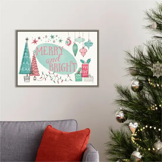 Retro Christmas I Bright by Janelle Penner 23-in. W x 16-in. H. Canvas Wall Art Print Framed in Grey {5}