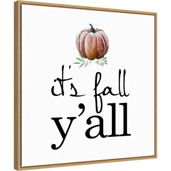 Its Fall YAll Pumpkin by Amanti Art Portfolio 22-in. W x 22-in. H. Canvas Wall Art Print Framed in Natural {1}