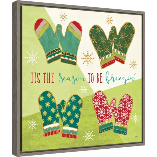Winter Wishes IV (Mittens) by Veronique Charron 16-in. W x 16-in. H. Canvas Wall Art Print Framed in Grey {1}