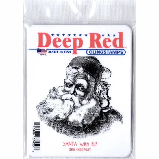 Deep Red Stamps Santa with Elf Rubber Cling Stamp 3 x 3.2inches {2}
