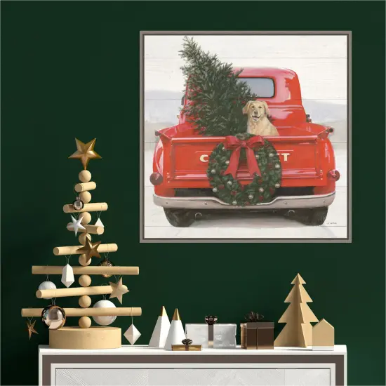Christmas in the Heartland IV Dog by James Wiens 22-in. W x 22-in. H. Canvas Wall Art Print Framed in Grey {4}
