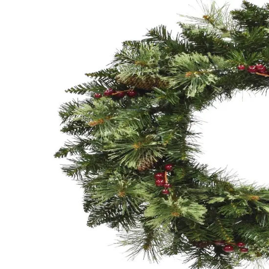 Perfect Holiday 24" Jasper Mixed Pine Wreath With Pine Cones And Red Berry Clusters {3}