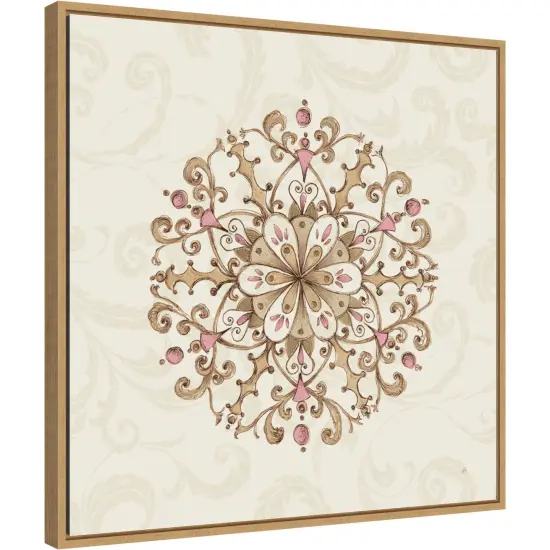 Elegant Season Snowflake III Pink by Daphne Brissonnet 22-in. W x 22-in. H. Canvas Wall Art Print Framed in Natural {1}
