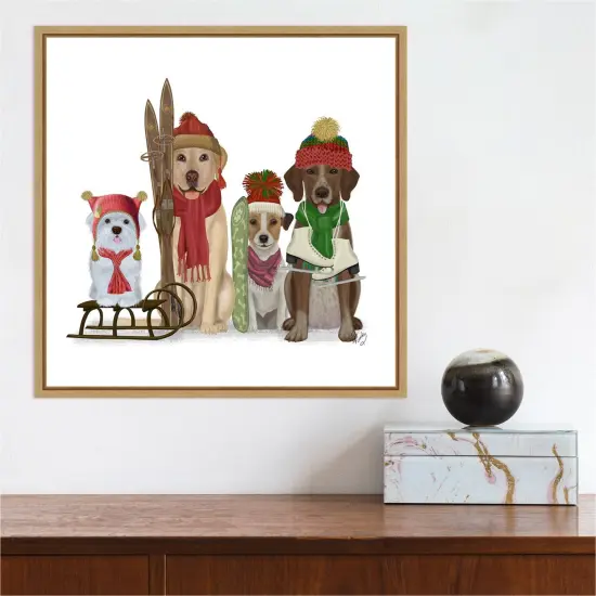 Christmas Dogs Winter Sports Fans by Fab Funky Canvas Wall Art Print Framed Natural {4}