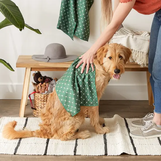DII Hunter Green Printed Trellis Paw Small Pet Towel (Set of 3) {5}