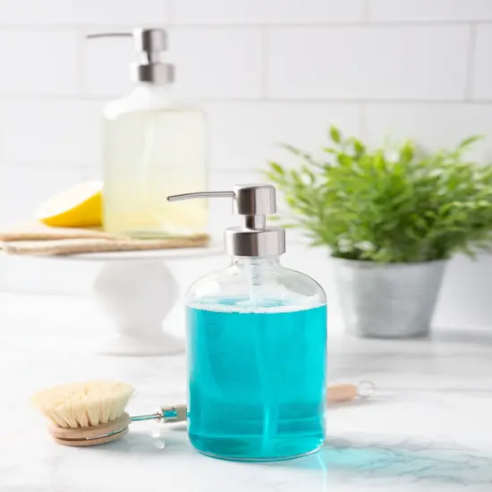 DII 2-Piece 16oz Clear Glass Bottle Set With Stainless Pump Tops {2}