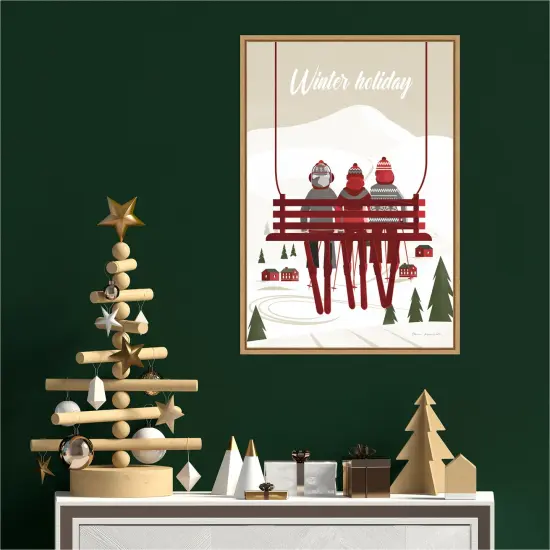 Winter Holiday Red by Omar Escalante 16-in. W x 23-in. H. Canvas Wall Art Print Framed in Natural {4}