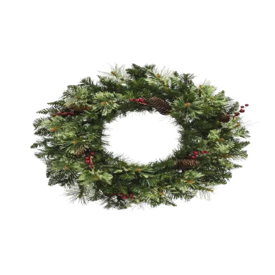 Perfect Holiday 24" Jasper Mixed Pine Wreath With Pine Cones And Red Berry Clusters {2}