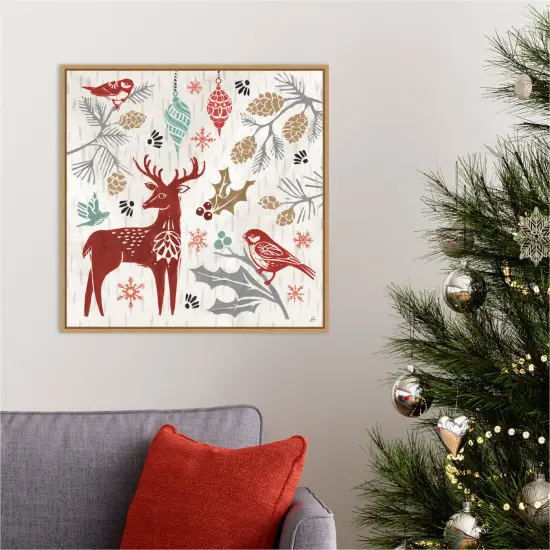 Woodcut Christmas III by Daphne Brissonnet Canvas Wall Art Print Framed Natural {5}
