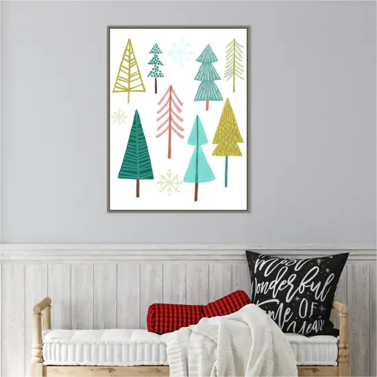 Modern Holiday I Trees by June Erica Vess 23-in. W x 30-in. H. Canvas Wall Art Print Framed in Grey {5}