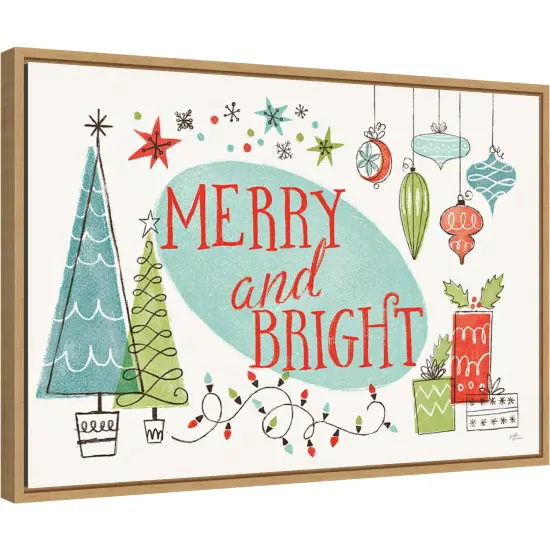 Merry and Bright Christmas Tree by Janelle PennerCanvas Wall Art Print Framed Natural {1}