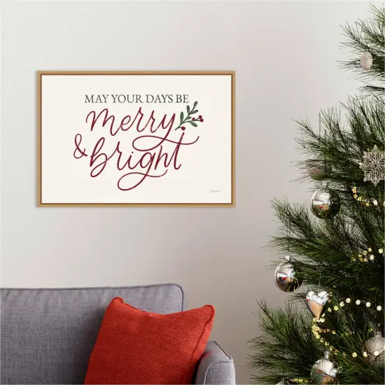 Vintage Christmas V Red by Becky Thorns 23-in. W x 16-in. H. Canvas Wall Art Print Framed in Natural {5}