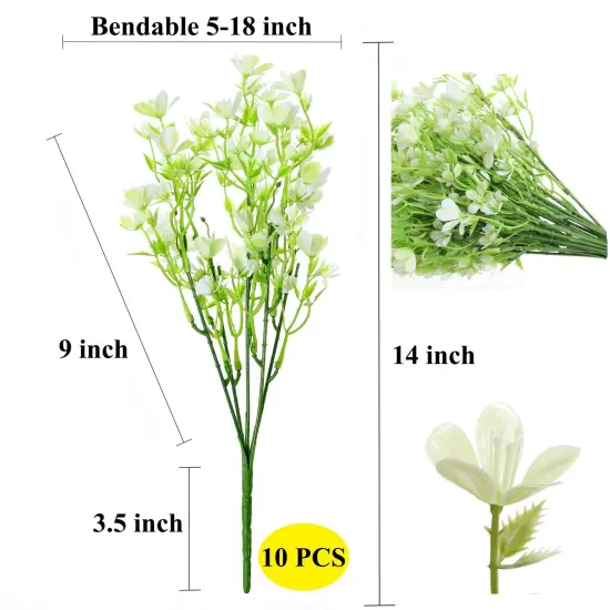 Grand Verde Myosotis Artificial Flowers Real Touch Plastic Faux Bouquets Fake Floral Greenery Stems - 10pcs Bulk White {2}
