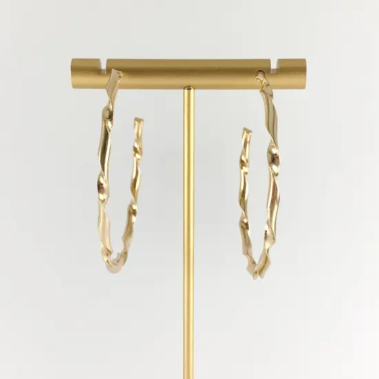 Large Gold Silver Wavy Ribboned Earring Hoops in 18K Gold or Silver Plated Twisted Ribbon Wavy Hoop Earring Over Copper 1 pair {3}