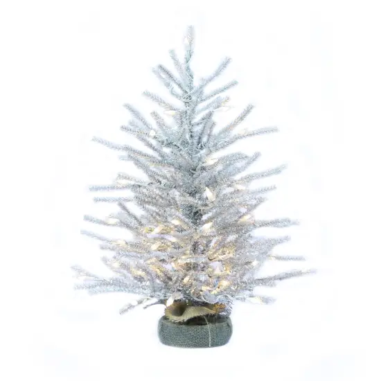 Perfect Holiday 24" Pre-Lit Silver Christmas Tree With Burlap Base {5}