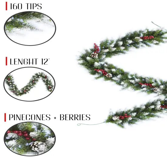 Perfect Holiday 6ft Snow Flocked Camdon Fir Garland With Pine Cones And Berry Clusters {4}