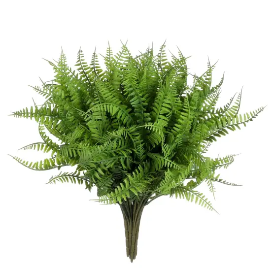 Grand Verde Boston Ferns Artificial Plants Faux Bush Real Touch Plastic Shrub Greenery Leaves - Indoor Outdoor Decor, Bulk 10pcs Dark Green {1}