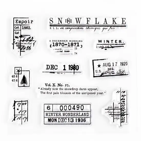 Winter Vintage Small Clear Stamps 4x4 inch by Wintertime Crafts {1}