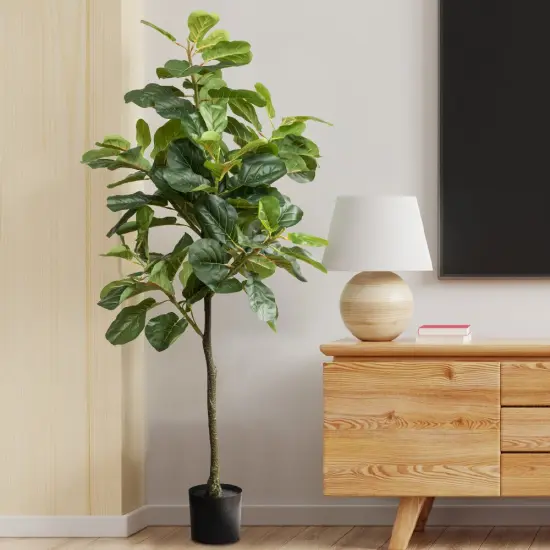 60" Faux Fiddle Leaf Fig Tree with Black Pot (2 Pack) {3}