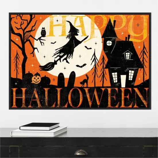 Halloween is Calling I by Veronique Charron 33-in. W x 23-in. H. Canvas Wall Art Print Framed in Black {4}
