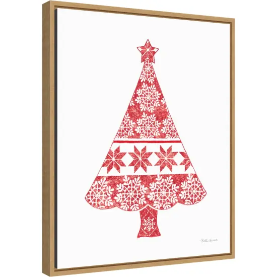 Nordic Holiday Christmas Tree by Beth Grove 16-in. W x 20-in. H. Canvas Wall Art Print Framed in Natural {1}