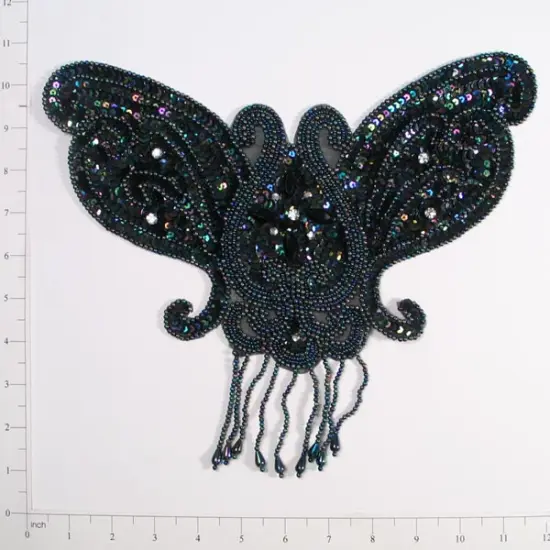 Designer Butterfly Sequin Applique/Patch Black AB {1}