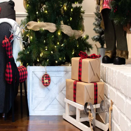 Rustic Farmhouse Medium Deluxe 22" Reclaimed Wooden Christmas Tree Box Collar Brown {8}