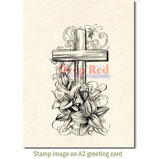 Deep Red Stamps Cross and Lilies Rubber Cling Stamp 2.2 x 4.1 inches {3}