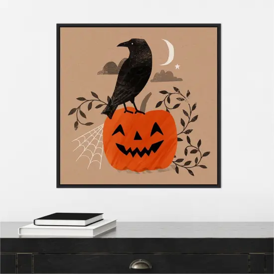 Halloween Crow Graphic II by Victoria Barnes 22-in. W x 22-in. H. Canvas Wall Art Print Framed in Black {4}