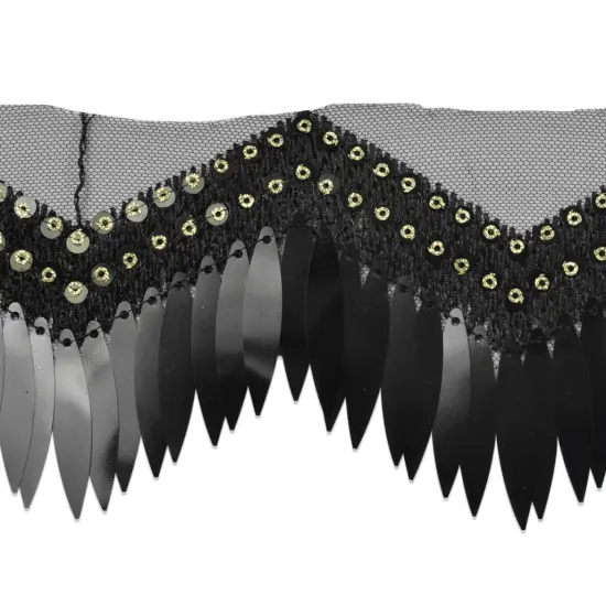5 Yards of Segundo Tango Wavy Long Sequin Fringe Trim Black {1}